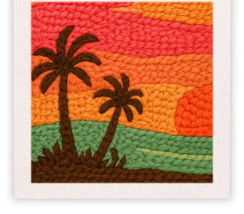 Kit punch needle — motif palmiers au crépuscule