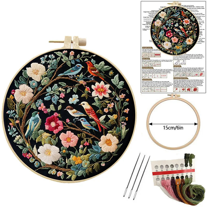 Kit Broderie Fleurs & Oiseau Débutant