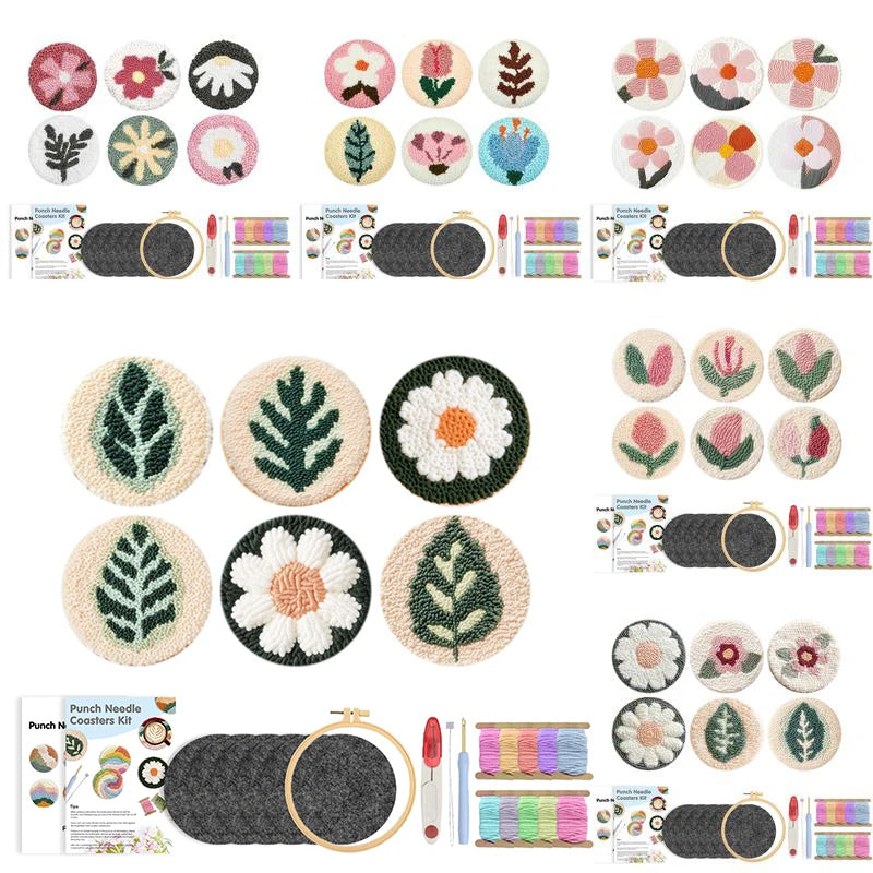 Kit 6 Sous-verres Punch Needle Fleurs