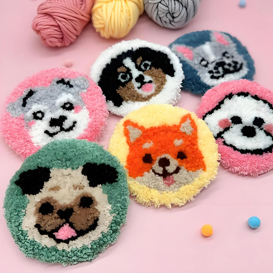Kit 6 Sous-verres Punch Needle — Animaux Mignons — photo 4