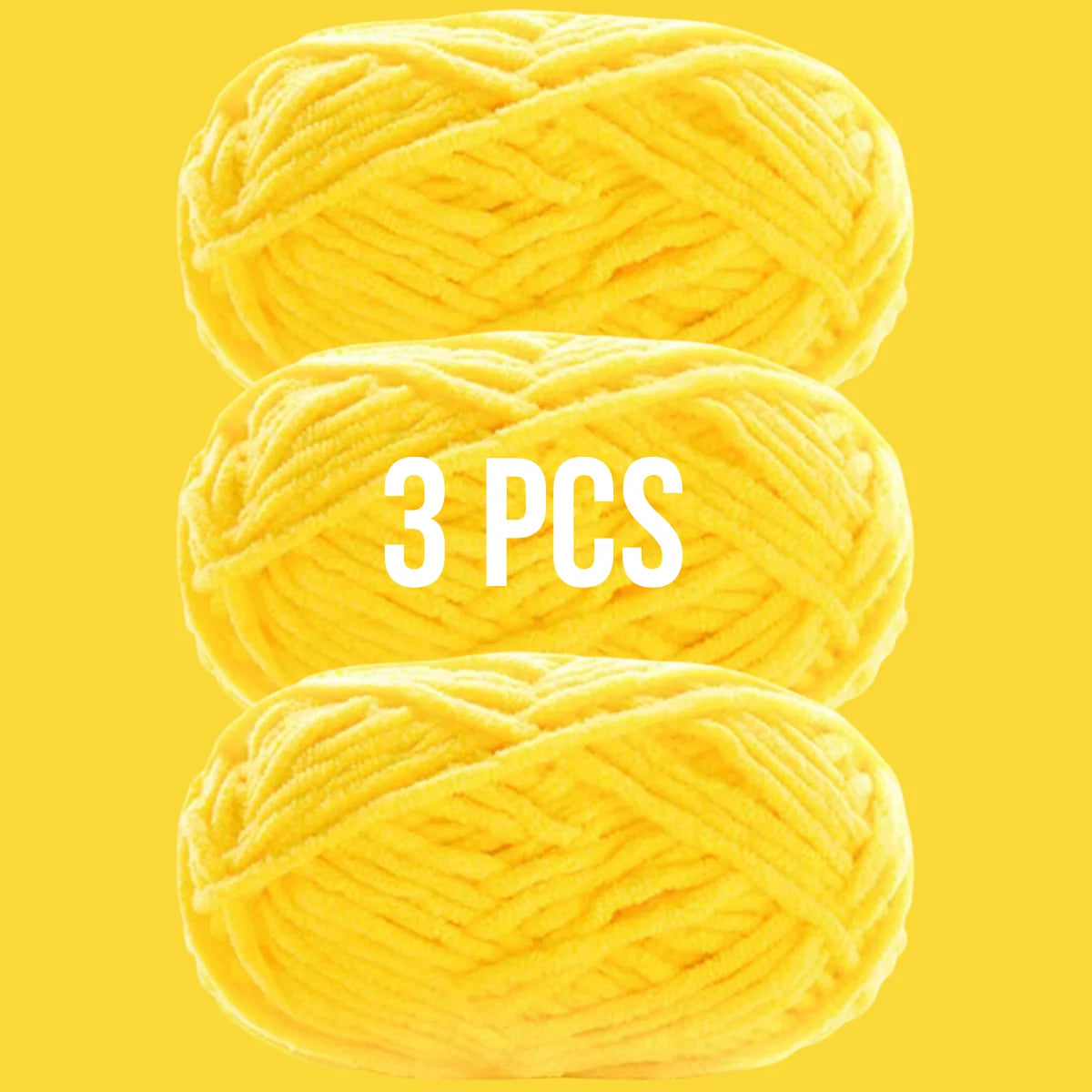 Lot de 3 pelotes de laine couleur jaune vif ensoleillé pour tricotage à la main