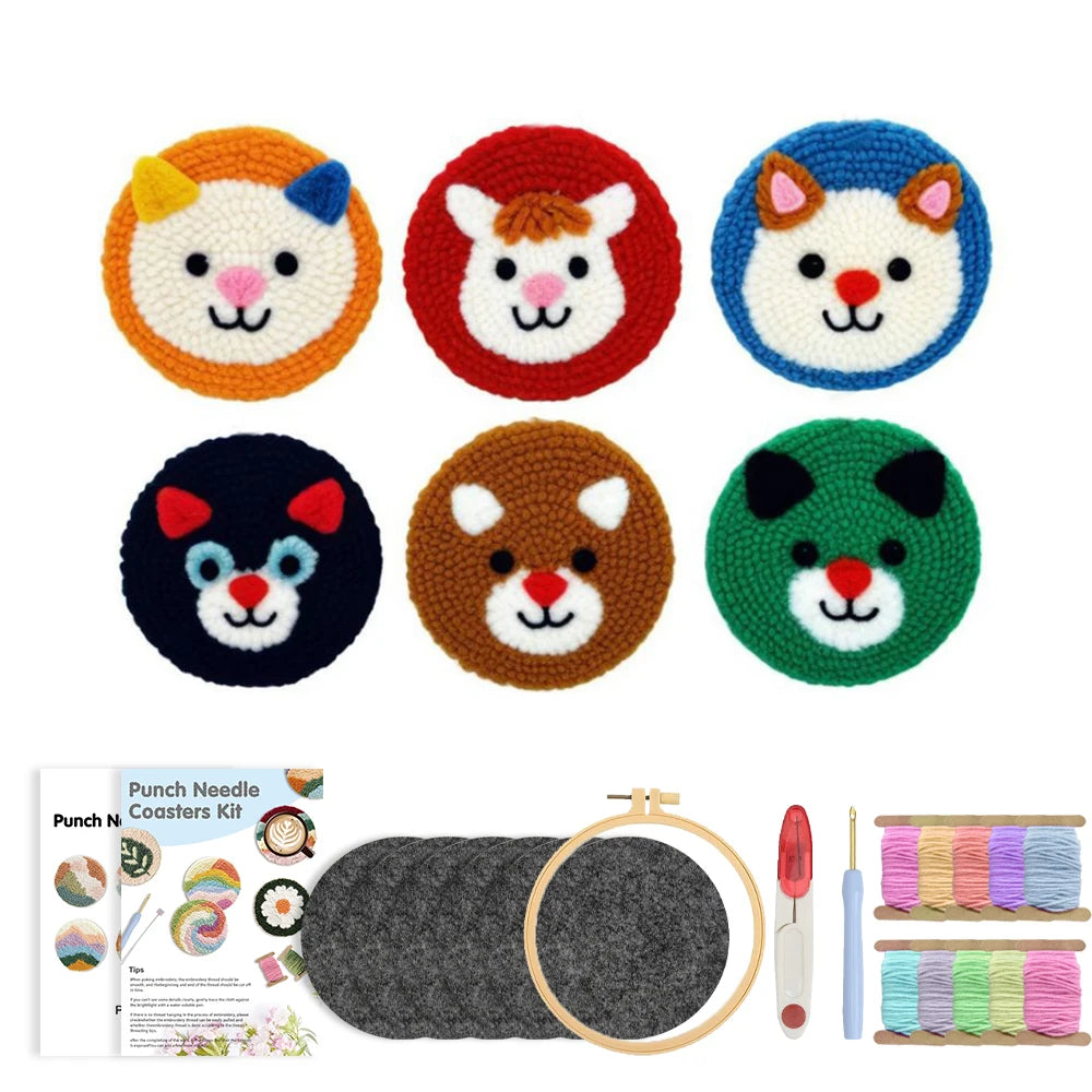 Kit 6 Sous-verres Punch Needle — Animaux Rigolos — photo 20