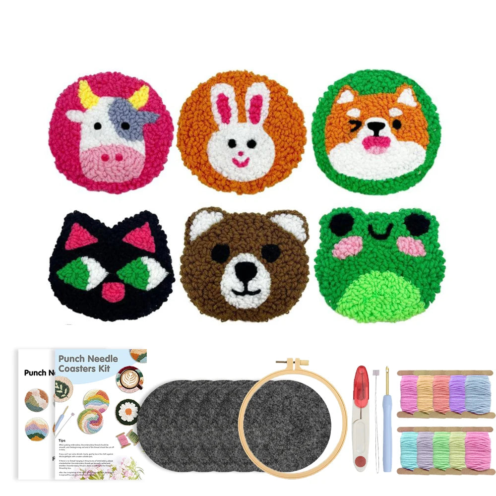 Kit 6 Sous-verres Punch Needle — Animaux Rigolos — photo 17