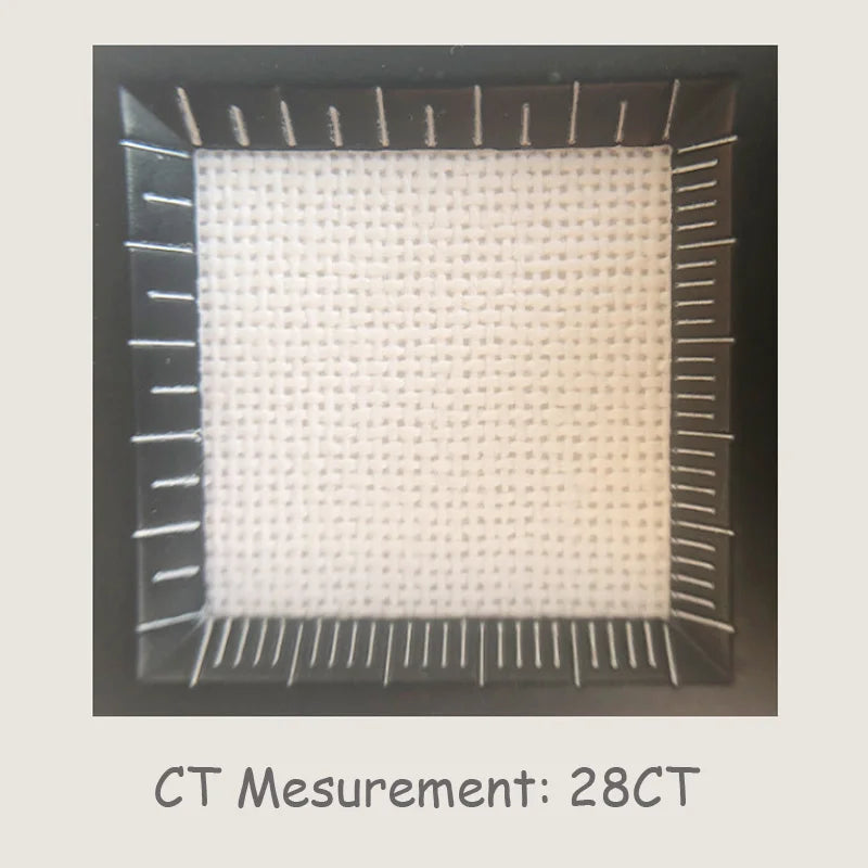 Schéma technique de mesure de densité affichant le maillage serré d'une toile de broderie Evenweave en 28 CT.