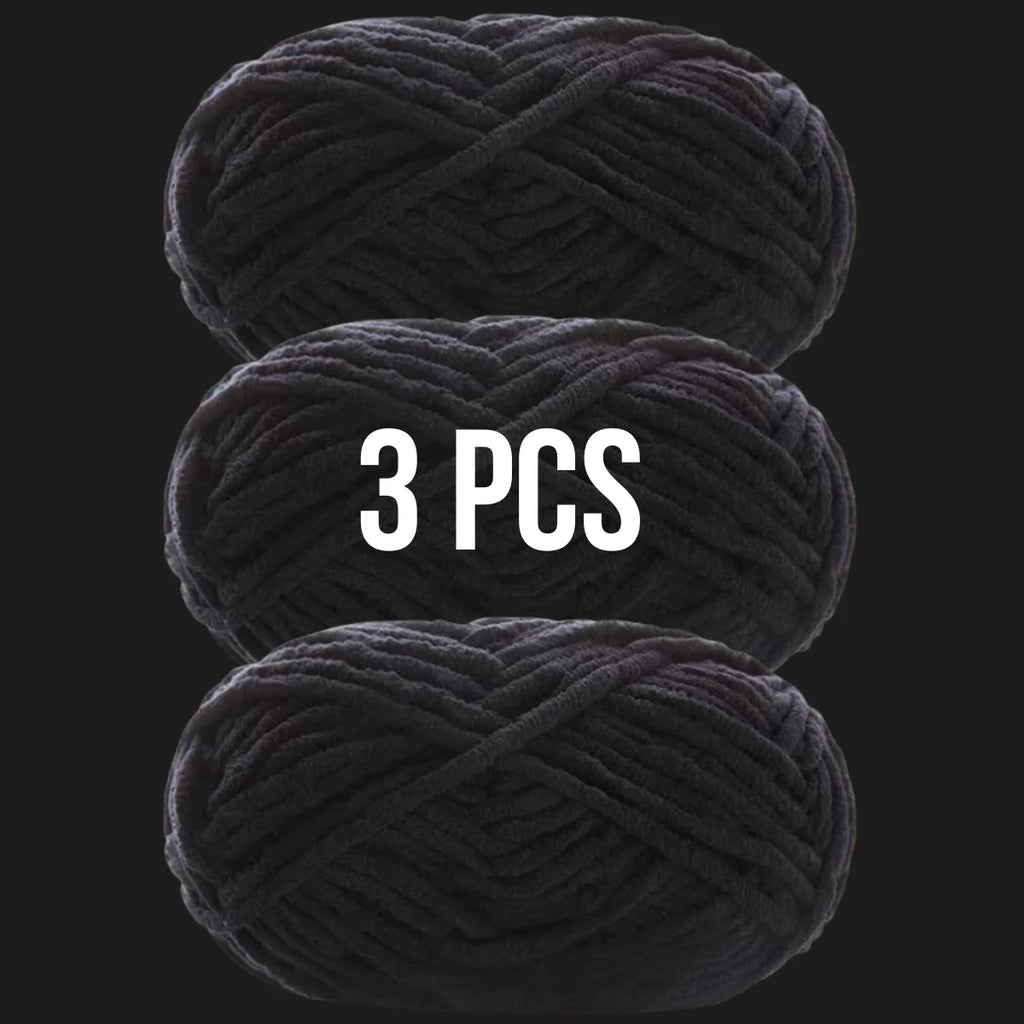 Lot de 3 pelotes de laine couleur noir intense pour contrastes et contours