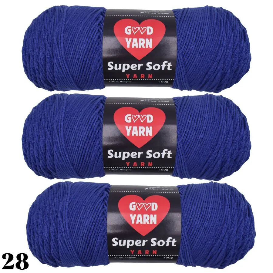 Lot de 3 pelotes de laine couleur bleu marine classique pour tricotage à la main