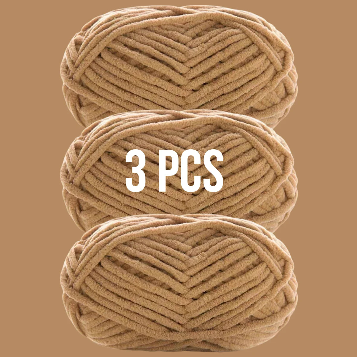 Lot de 3 pelotes de laine couleur marron clair biscuit pour peluches au crochet