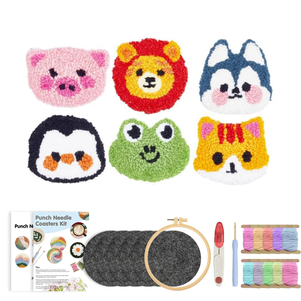 Kit 6 Sous-verres Punch Needle — Animaux Rigolos — photo 15