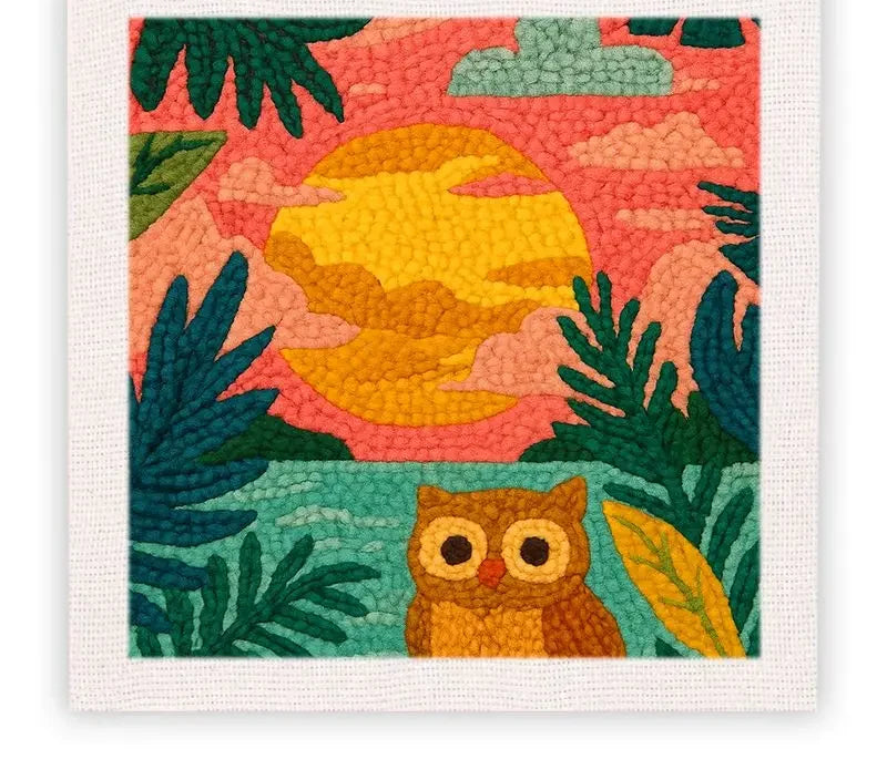 Kit punch needle — motif hibou sous le soleil tropical