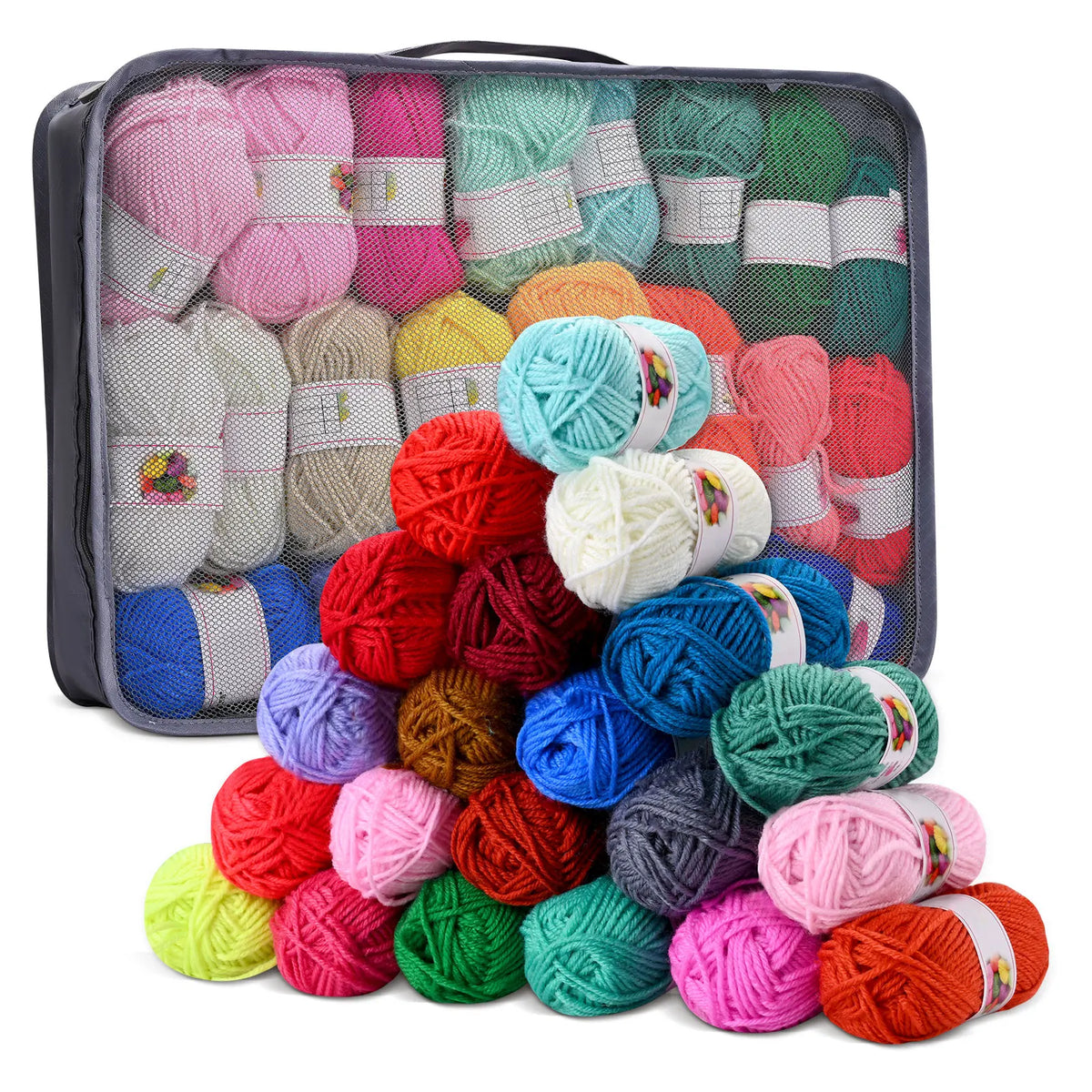 Pack recharge laine multicolore avec sac de rangement transparent pour punch needle et tricot