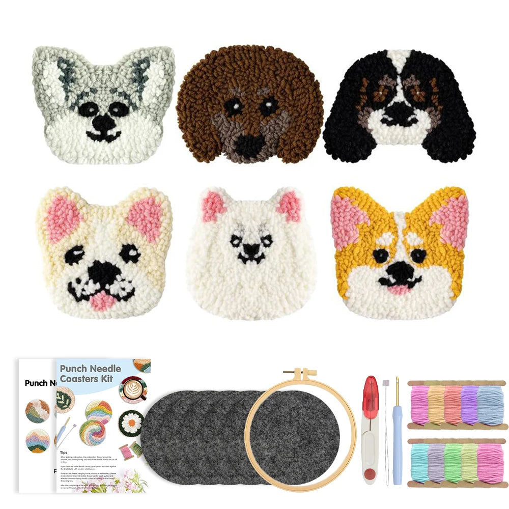 Kit 6 Sous-verres Punch Needle Chiots — photo 8