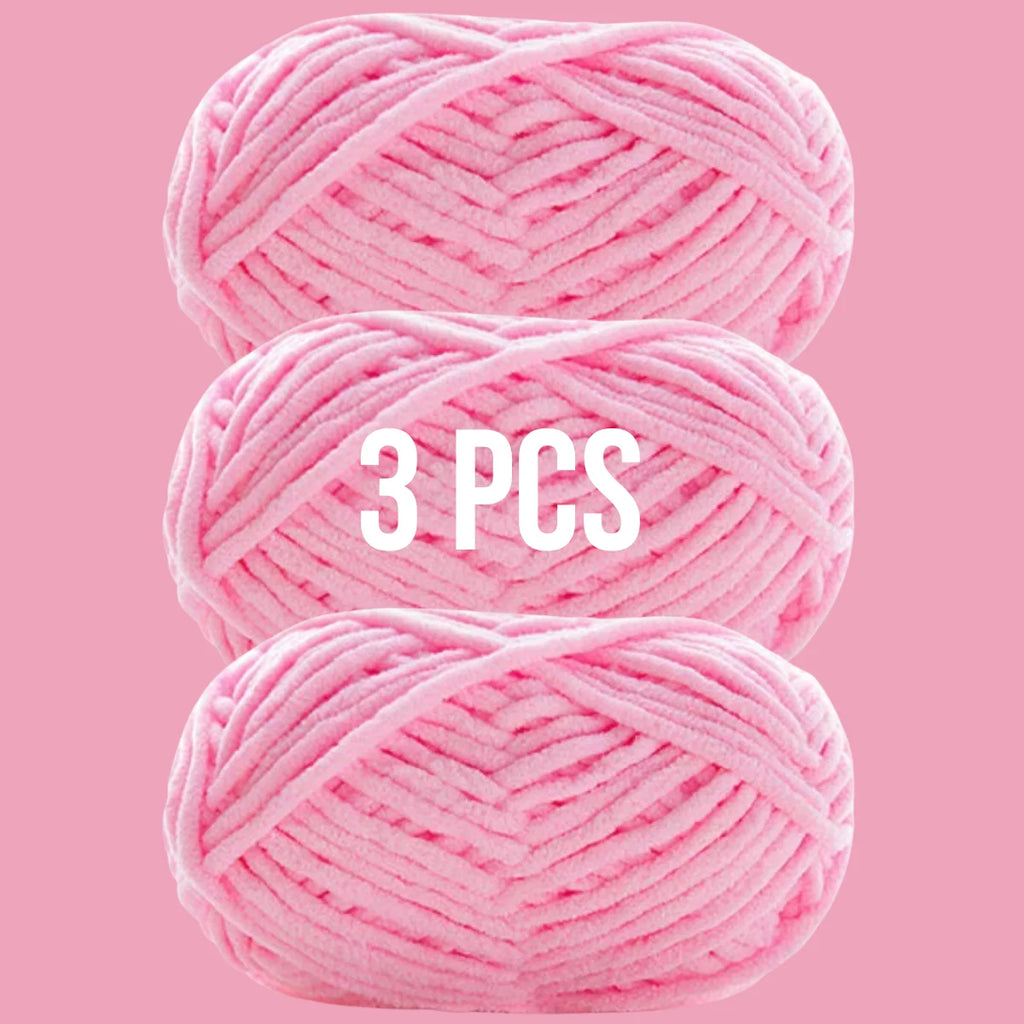 Lot de 3 pelotes de laine couleur rose poudré tendre pour tricot de naissance