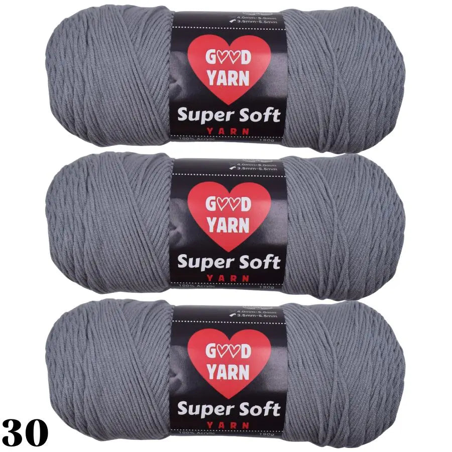 Pack de 3 pelotes de laine couleur gris anthracite foncé pour tricotage classique