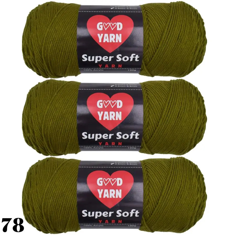 Lot de 3 pelotes de laine couleur vert kaki pour accessoires d'hiver faits main