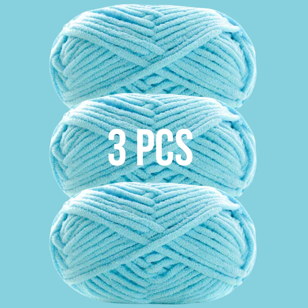 Lot de 3 pelotes de laine couleur bleu cyan azur pour doudous et amigurumis