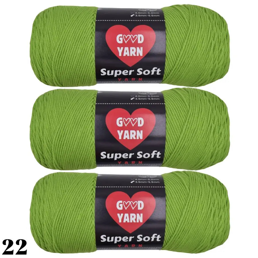 Pack de 3 pelotes de laine couleur vert pomme vif pour tricot et projets créatifs