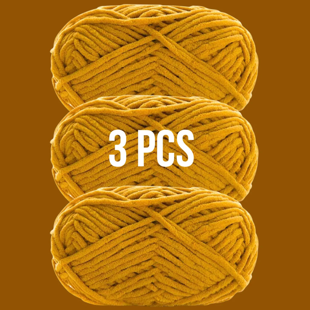 Pack de 3 pelotes de laine couleur jaune moutarde pour écharpes et bonnets