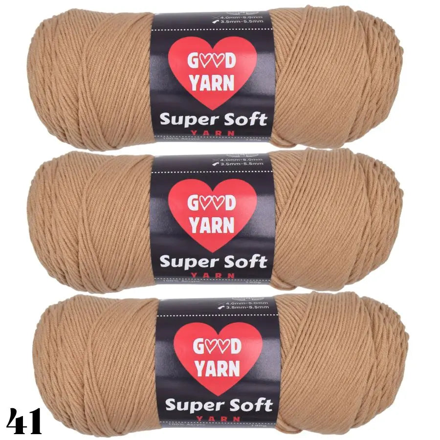 Pack de 3 pelotes de laine couleur marron camel pour vêtements et accessoires tricotés