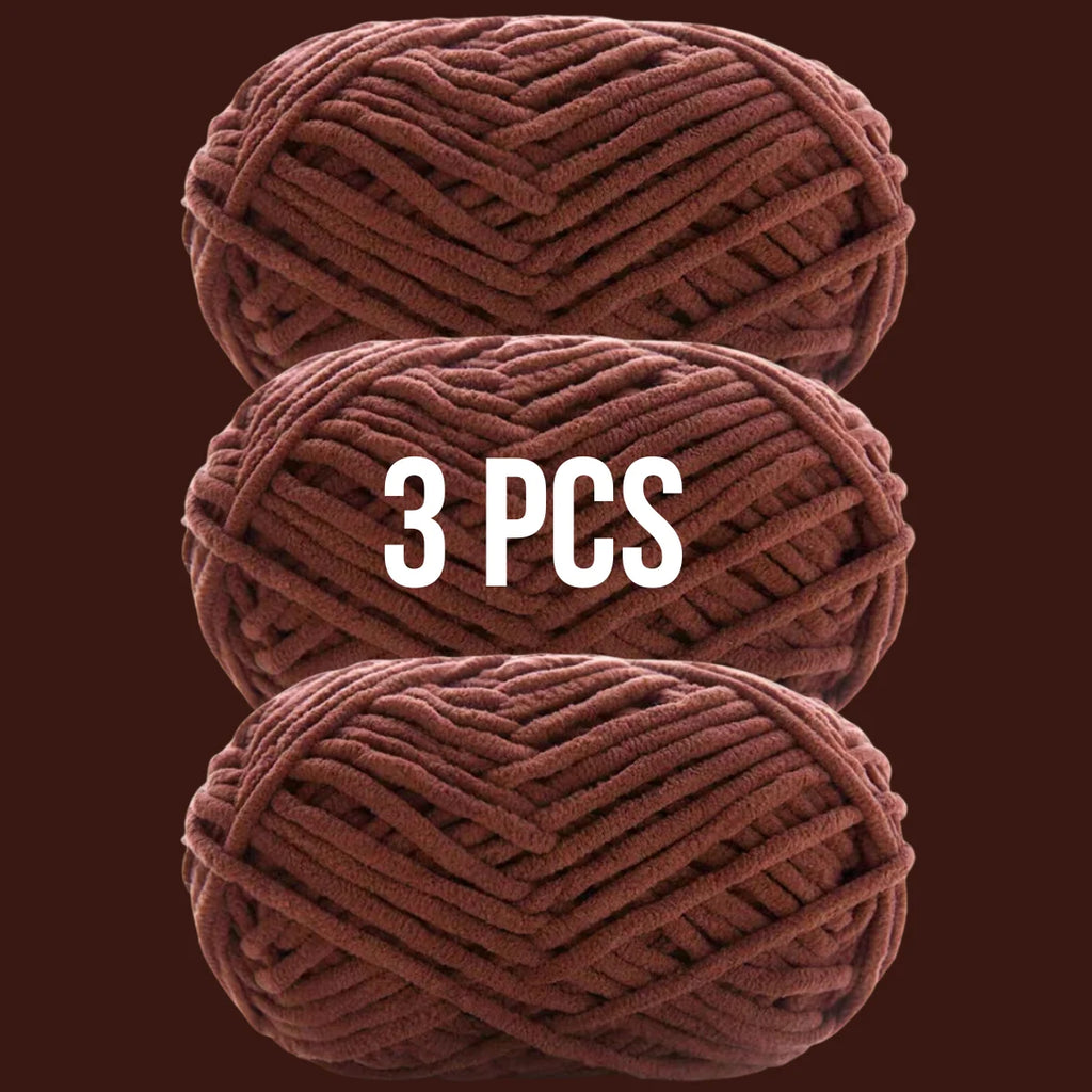 Pack de 3 pelotes de laine couleur marron brique terre cuite pour punch needle