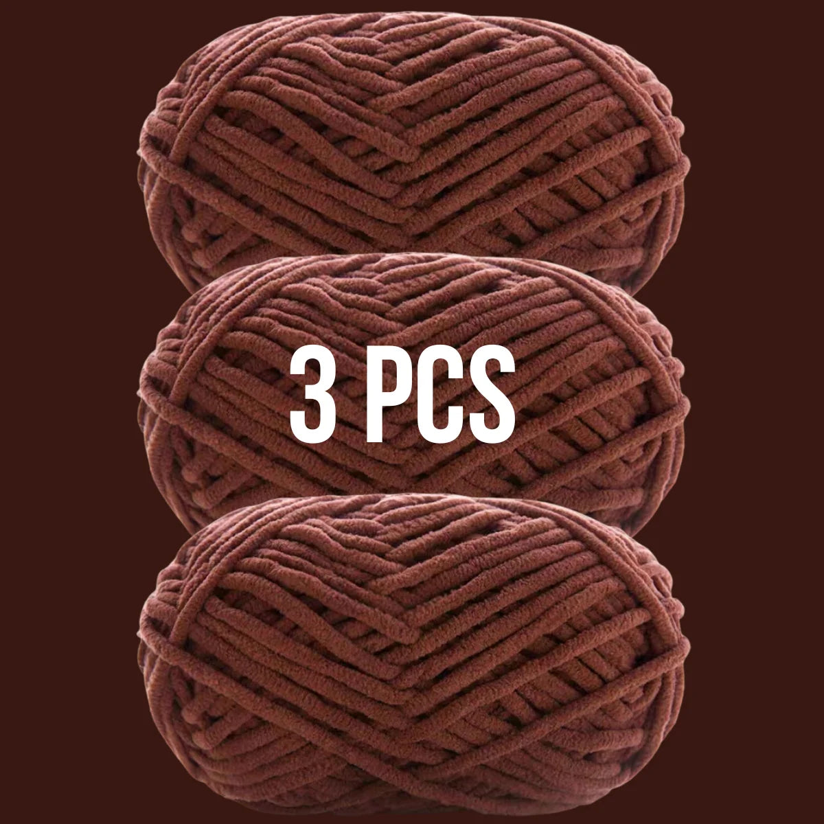 Pack de 3 pelotes de laine couleur marron brique terre cuite pour punch needle