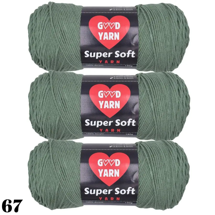 Lot de 3 pelotes de laine couleur vert sauge mat pour tendances déco et punch needle