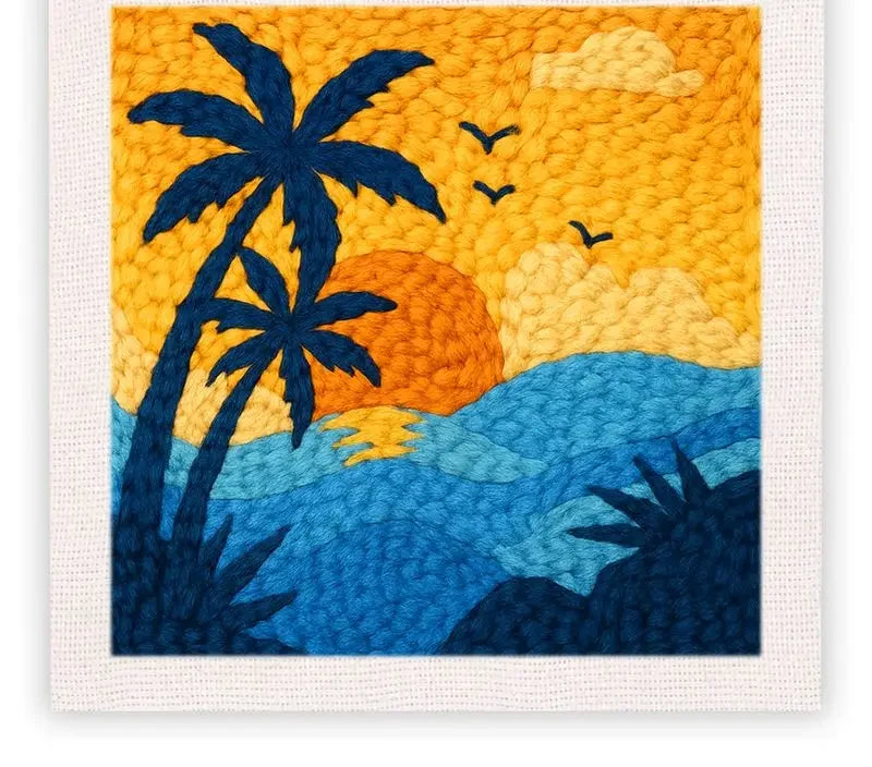 Kit punch needle — motif palmiers au coucher de soleil
