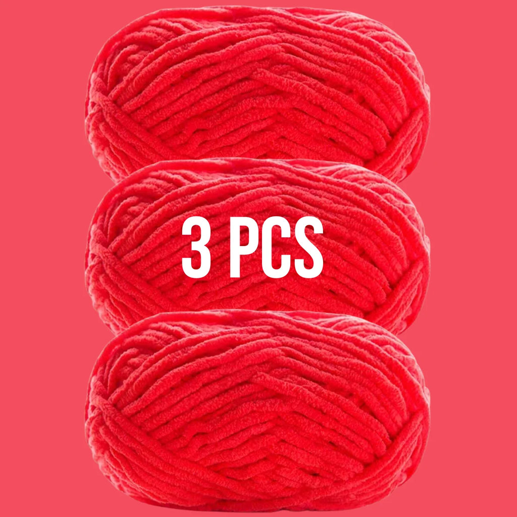 Lot de 3 pelotes de laine couleur rouge écarlate vif avec logo en forme de cœur