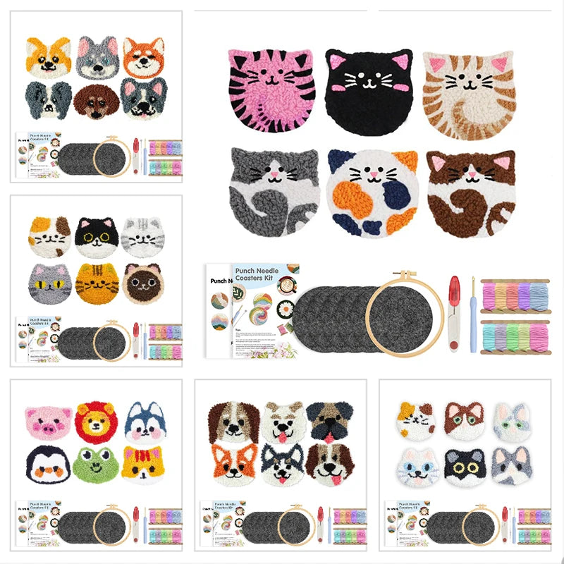 Kit 6 Sous-verres Punch Needle Chiens