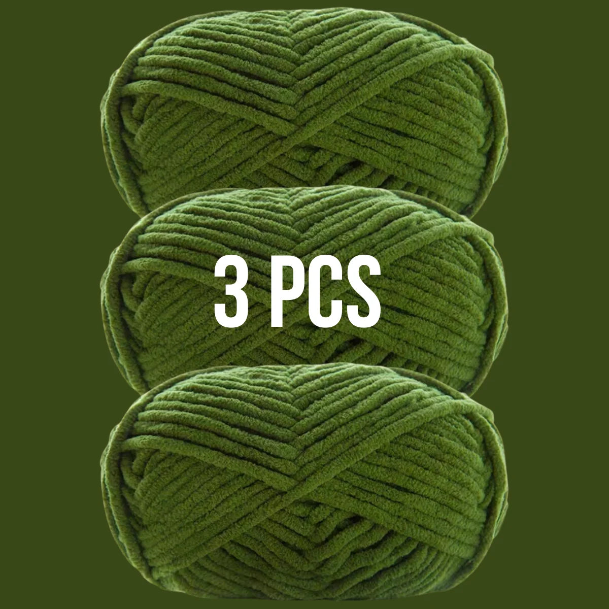 Lot de 3 pelotes de laine couleur vert olive foncé pour décoration d'intérieur