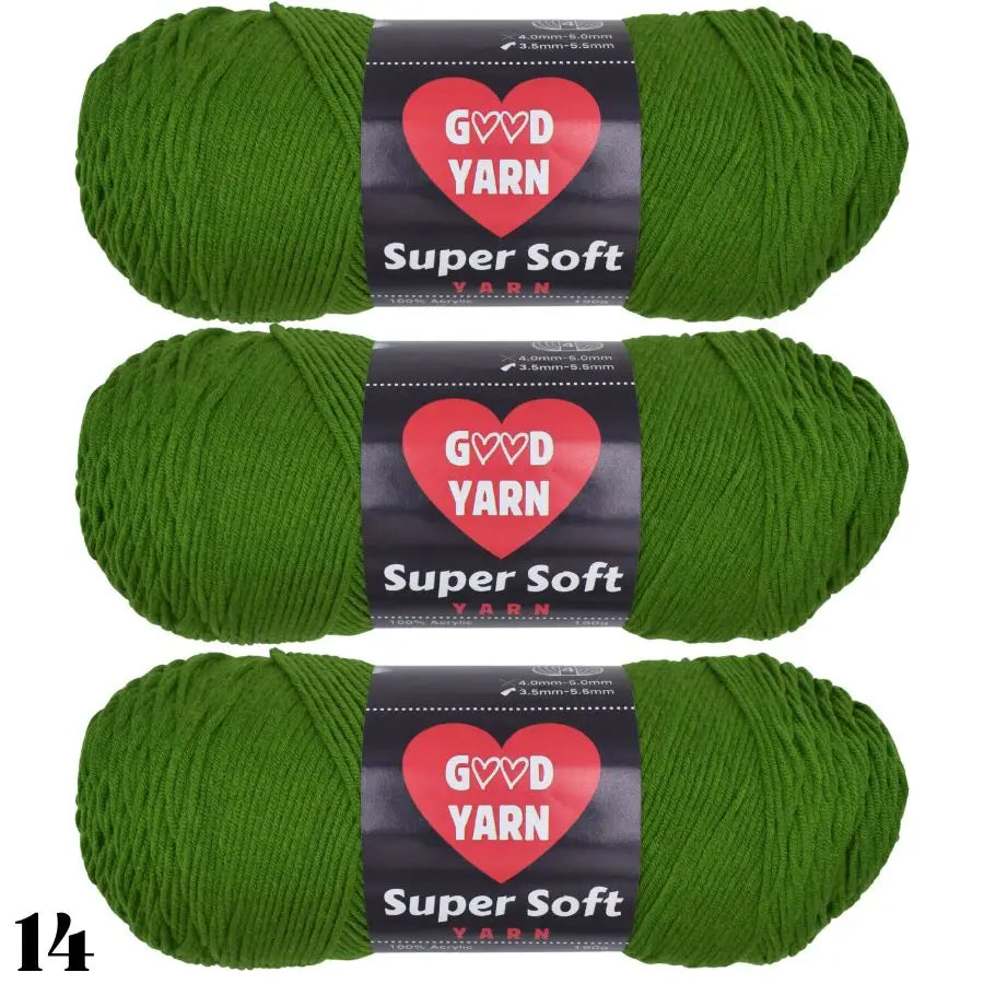 Lot de 3 pelotes de laine couleur vert herbe prairie pour ateliers créatifs de broderie