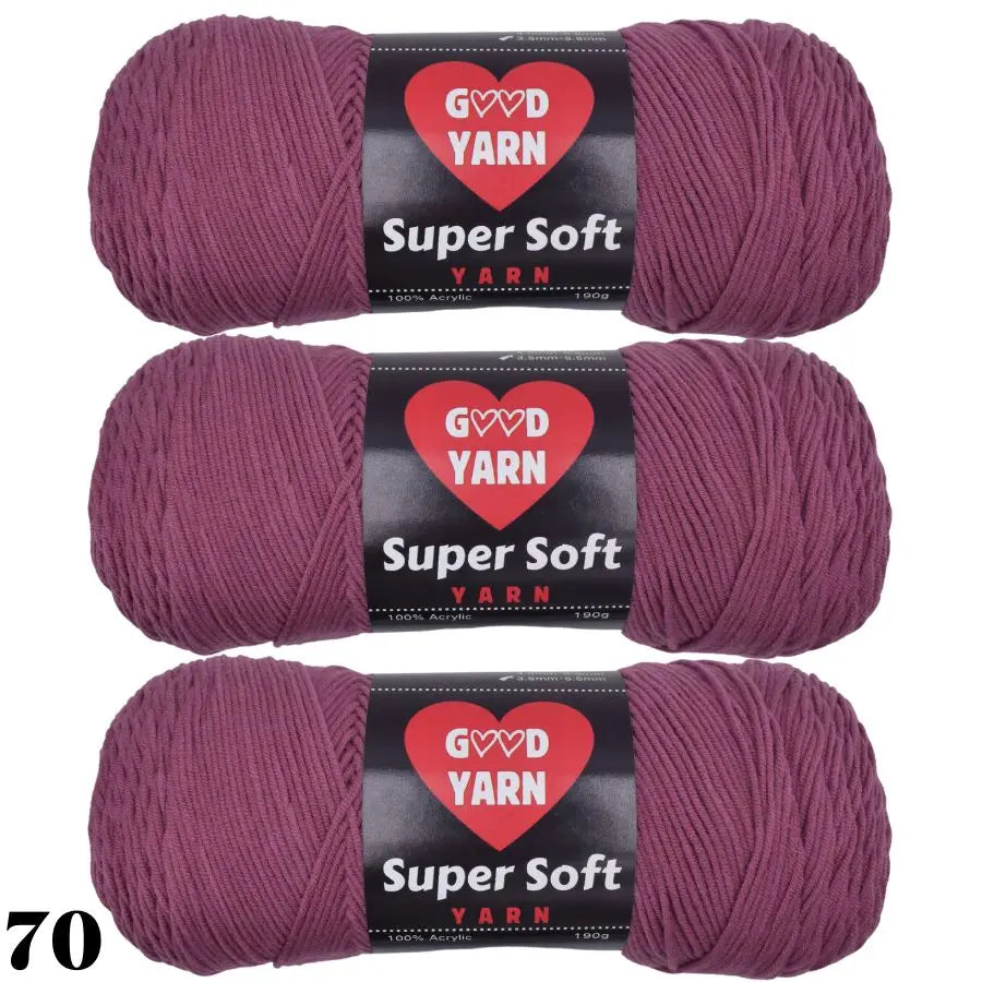 Pack de 3 pelotes de laine couleur violet prune pour écharpes et bonnets faits main
