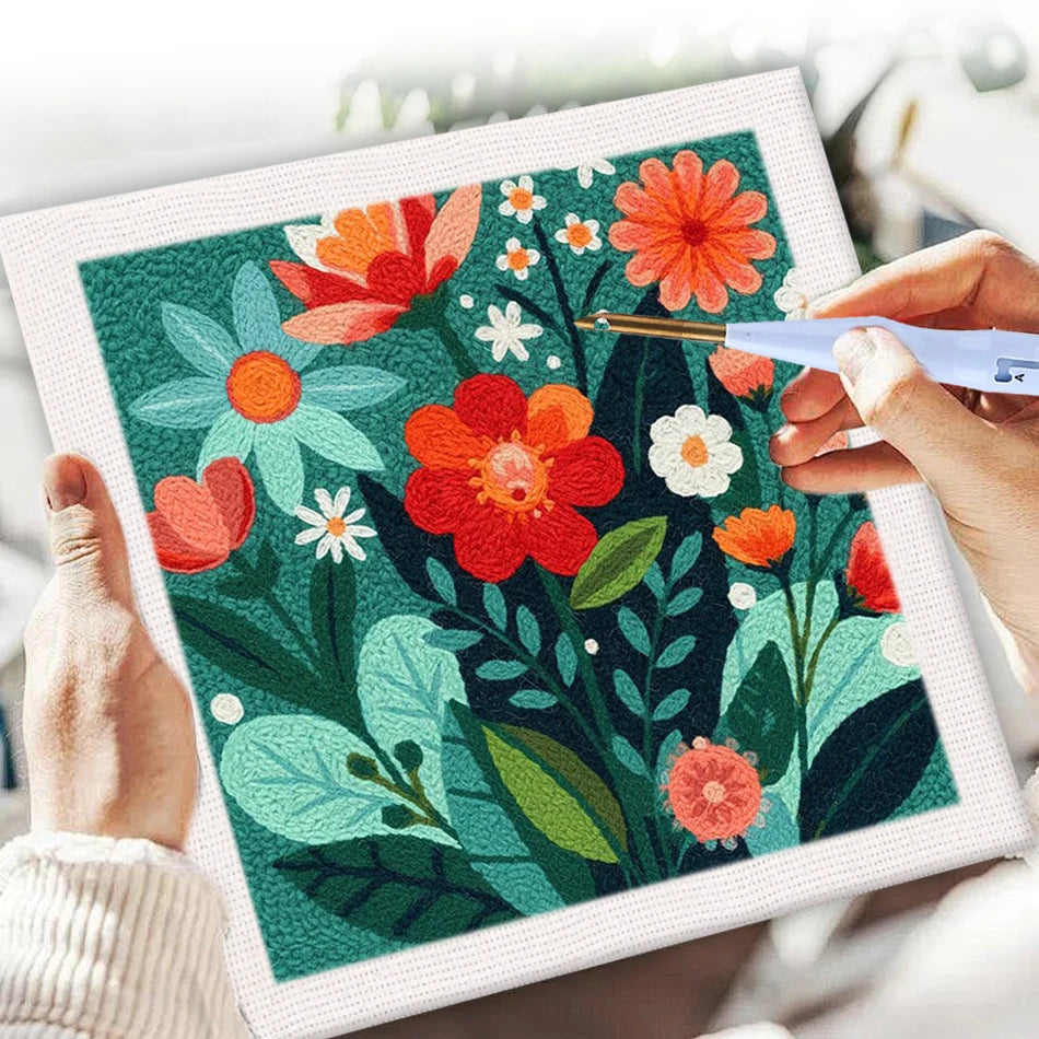 Kit Punch Needle Fleurs avec Cadre