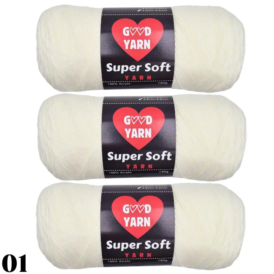 Pack de 3 pelotes de laine couleur blanc crème écru pour tissage et punch needle
