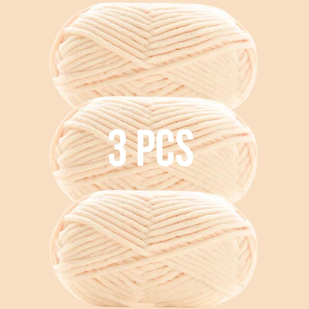Pack de 3 pelotes de laine couleur crème ivoire doux pour tissage à la main