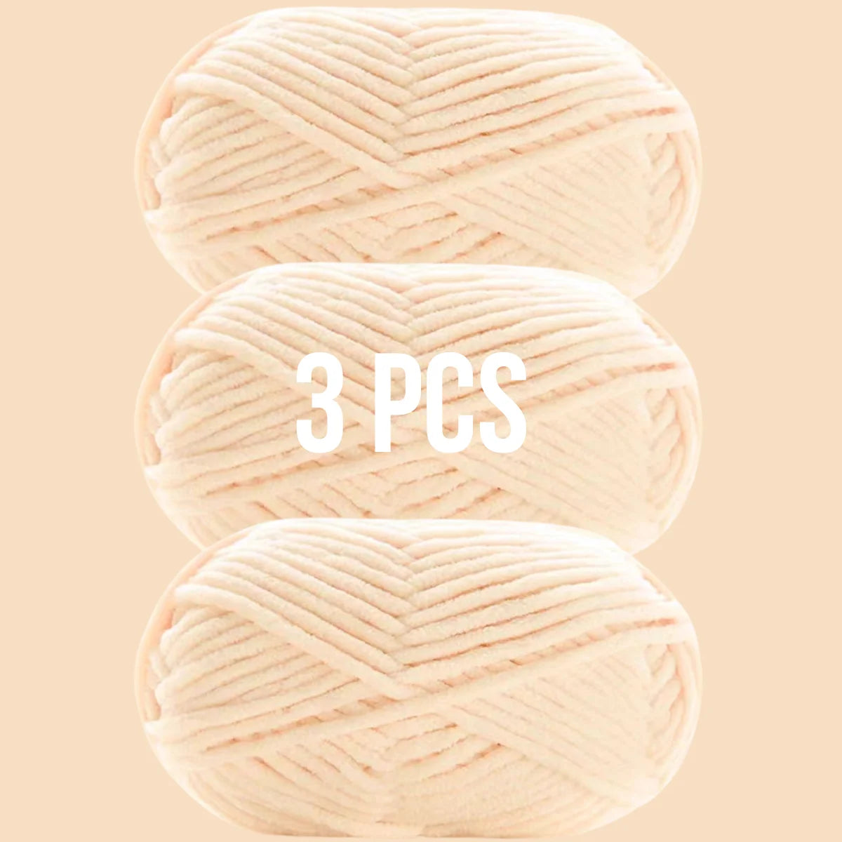 Pack de 3 pelotes de laine couleur crème ivoire doux pour tissage à la main