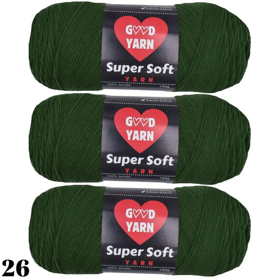 Lot de 3 pelotes de laine couleur vert sapin intense de la gamme Super Soft