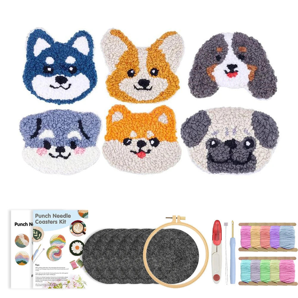 Kit 6 Sous-verres Punch Needle Chiots