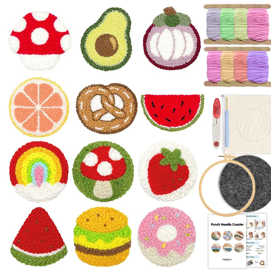 Kit 6 Sous-verres Punch Needle Fruits