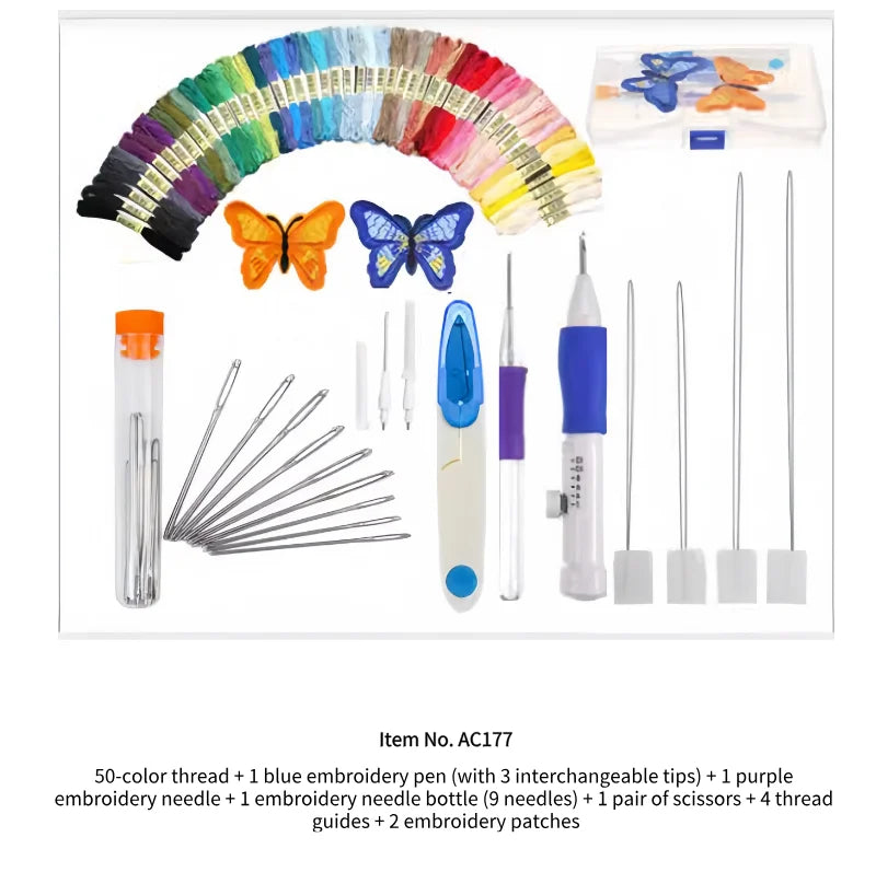 Assortiment d'accessoires de broderie comprenant des aiguilles de tailleur et enfile-aiguilles