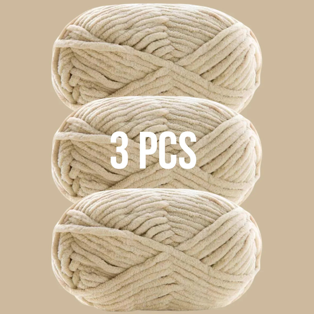 Lot de 3 pelotes de laine couleur beige sable neutre pour style minimaliste