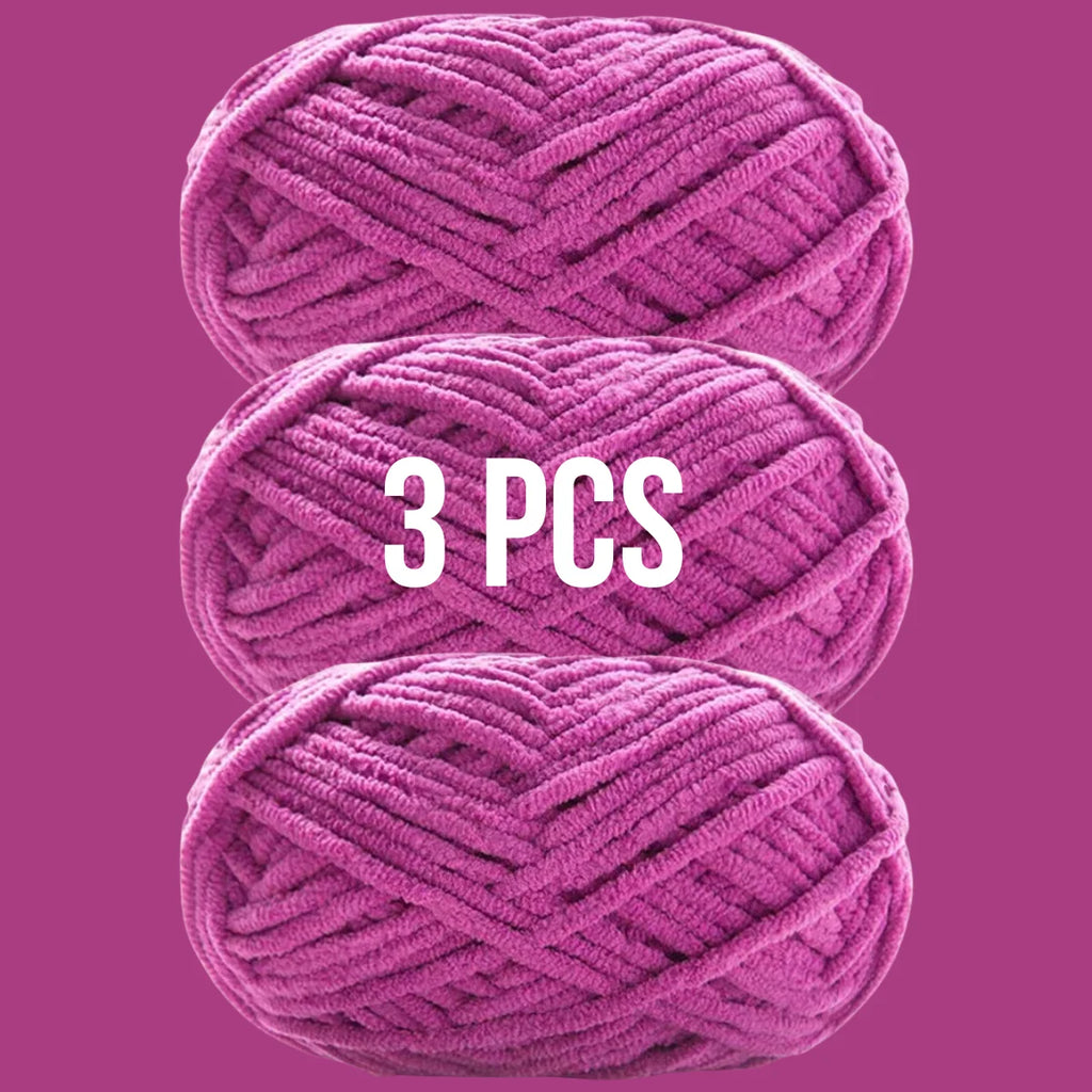 Pack de 3 pelotes de laine couleur violet foncé prune pour tissage moderne