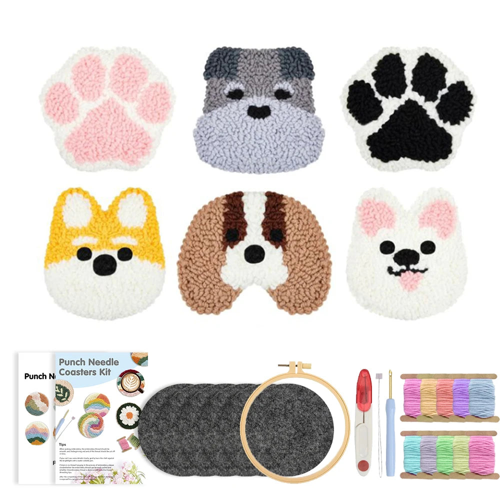 Kit 6 Sous-verres Punch Needle Chiots — photo 9