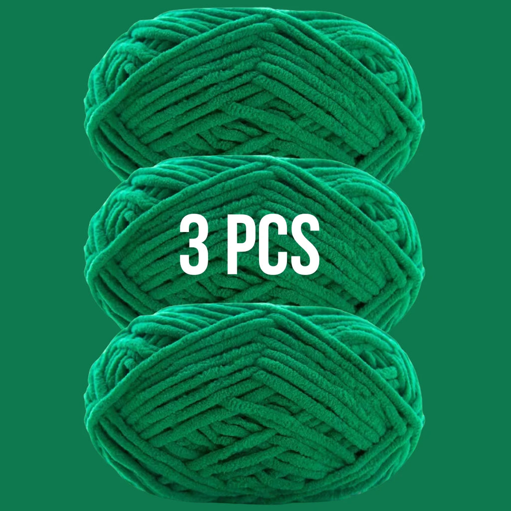 Pack de 3 pelotes de laine couleur vert émeraude intense pour aiguilles et crochets