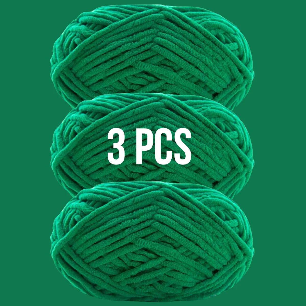 Pack de 3 pelotes de laine couleur vert émeraude intense pour aiguilles et crochets